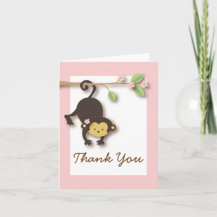 Mod Monkey Baby Girl Pink Thank You Card Dankeskarte