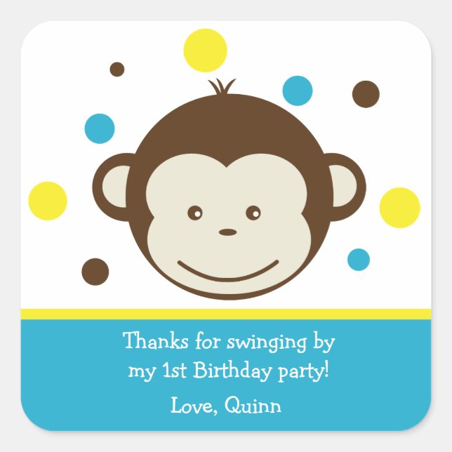 Mod Monkey Boy Geburtstagsparty Danke Stickers (Vorderseite)