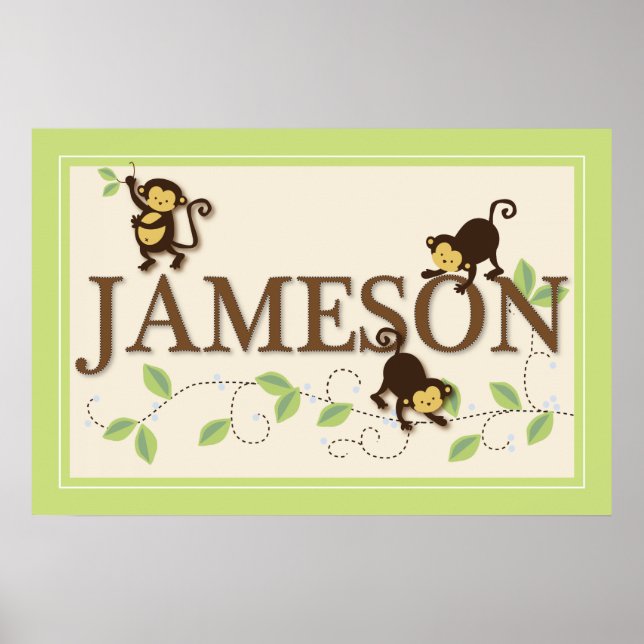 Mod Monkey Personalisiert Custom Baby Name Poster (Vorne)