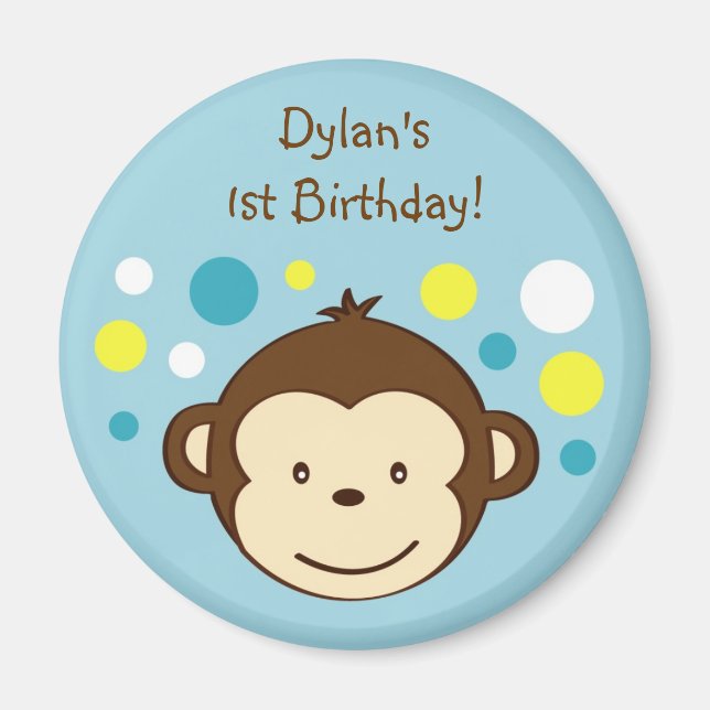 Mod Monkey Polka Dots Birthday Gefälligkeitsmagnet Magnet (Vorne)