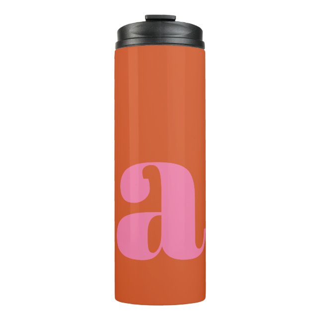 Mod Monogram, lebend, Anfangsbuchstabe Rosa Orange Thermosbecher (Vorderseite)