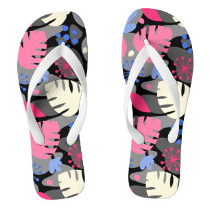 Mod Monstera Leaf Abstrakt Hawaii Tropical - Grau Flip Flops
