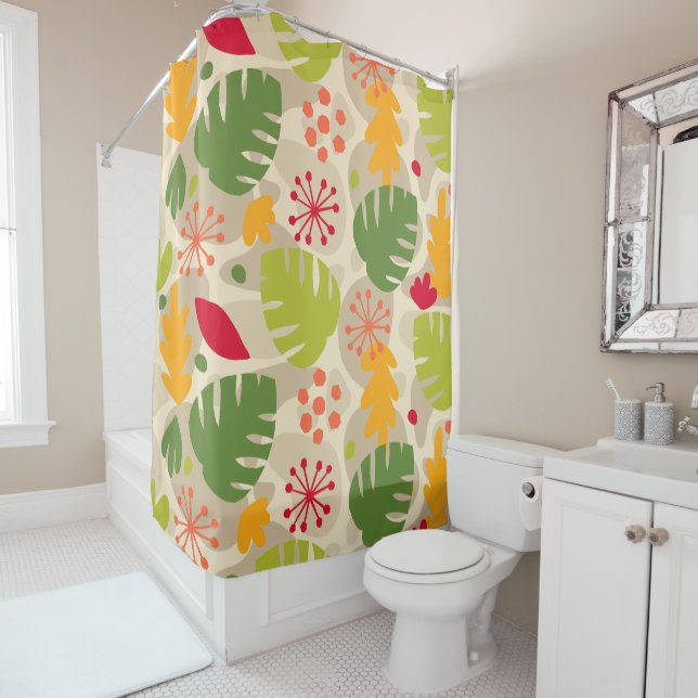 Mod Monstera Leaf Abstrakt Hawaii Tropisch - warm Duschvorhang (Beispiel)