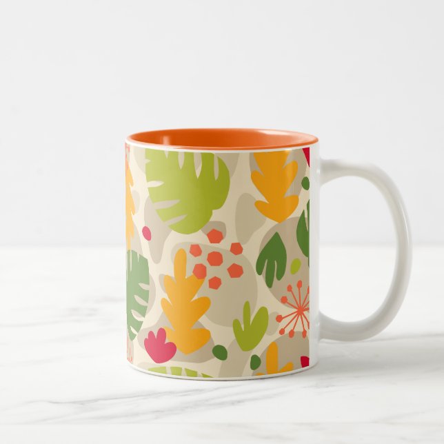 Mod Monstera Leaf Abstrakt Hawaii Tropisch - warm Zweifarbige Tasse (Rechts)