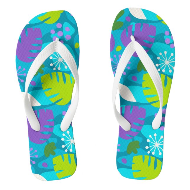 Mod Monstera Leaf Abstrakt Hawaiian Tropical - Aqu Flip Flops (Fußbett)