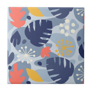 Mod Monstera Leaf Abstrakt Hawaiian Tropical - Blu Fliese