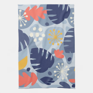 Mod Monstera Leaf Abstrakt Hawaiian Tropical - Blu Geschirrtuch
