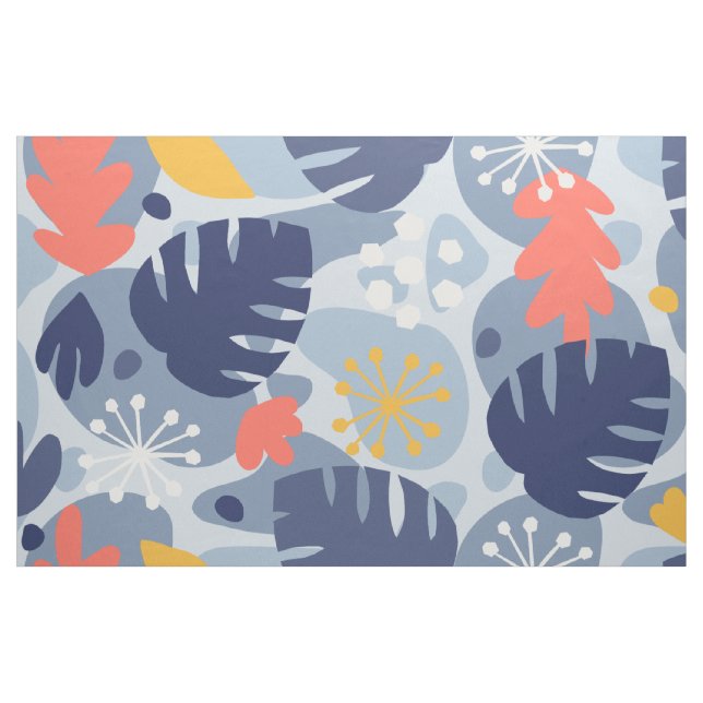 Mod Monstera Leaf Abstrakt Hawaiian Tropical - Blu Stoff (Fat Quarter (45,7 x 55,9 cm))