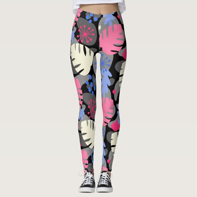 Mod Monstera Leaf Abstrakt Hawaiian Tropical - Gra Leggings (Vorderseite)