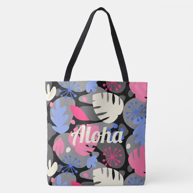 Mod Monstera Leaf Hawaiian Tropical Gray Beach Bag (Vorderseite)