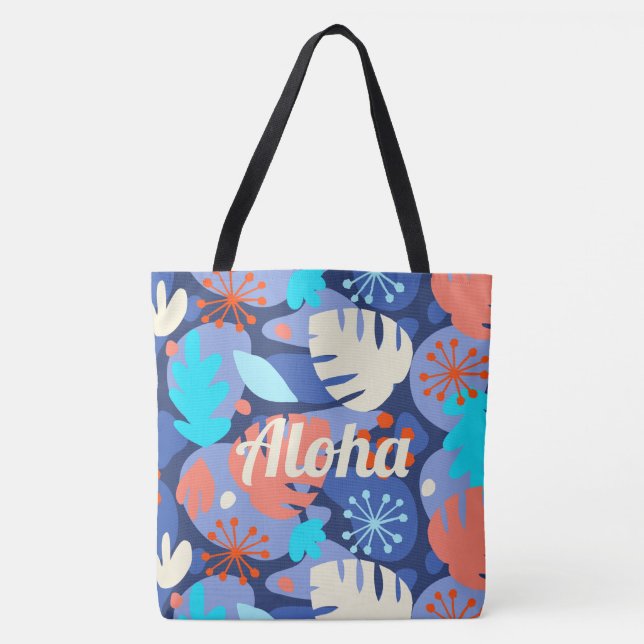 Mod Monstera Leaf Hawaiian Tropical Navy Beach Bag (Vorderseite)