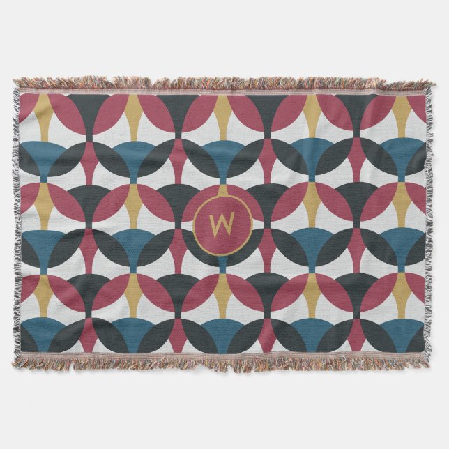 Mod Muster Fleece Blankon mit Monogramm Decke (Vorderseite)