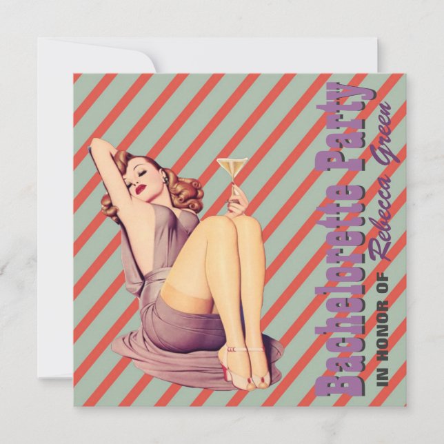 Mod-Muster Retro-Button nach oben Junggeselinnen-A Einladung (Vorderseite)