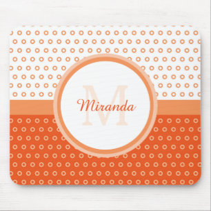 Mod Orange und White Polka Dots Monogramm mit Name Mousepad