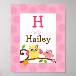 Mod Owl Blume Girls Kinderzimmer Malerei Name Prin Poster