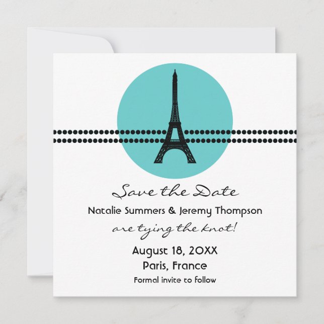 Mod Pariser Dots Save the Date einladen, Aqua (Vorderseite)