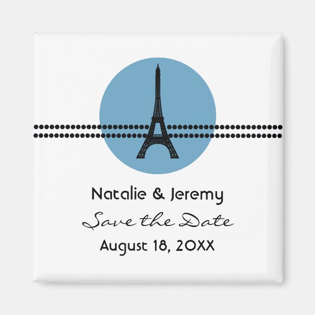 Mod Parisian Dots Save the Date Magnet, Blue Magnet (Vorne)