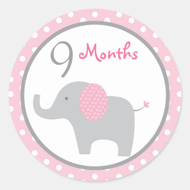 Mod Pink Elephant Girl Monthly Meilenstein Sticker (Vorderseite)