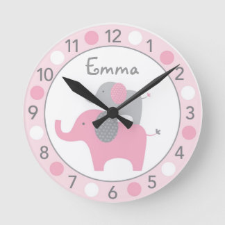 Mod Pink Elephant Personalisierte Kinderzimmer Wal Runde Wanduhr