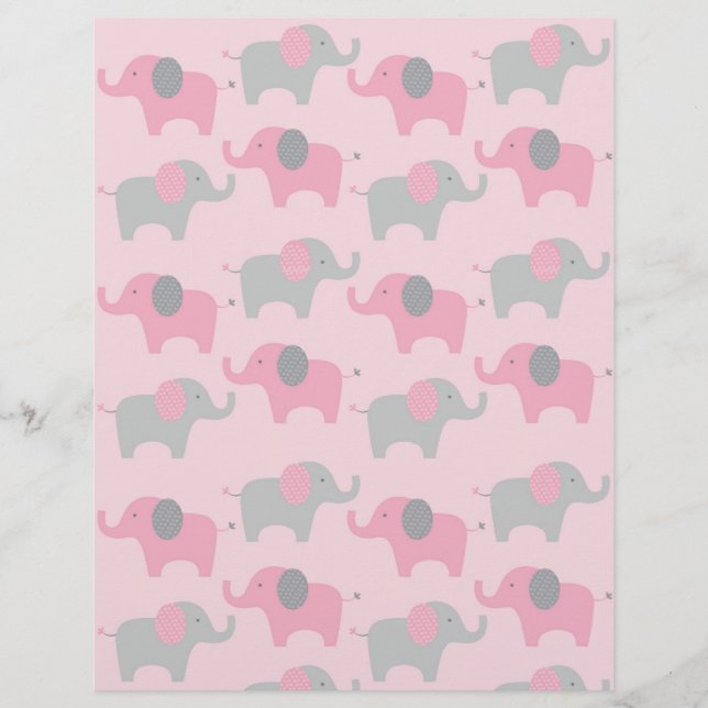 Mod Pink Gray Elephant Baby Scrapbook Paper (Vorderseite)