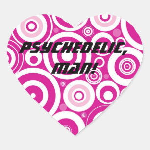 Mod Pink und Weiß konzentrierte Retro-Kreise Herz-Aufkleber