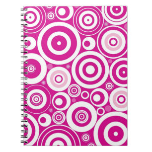 Mod Pink und Weiß konzentrierte Retro-Kreise Notizblock