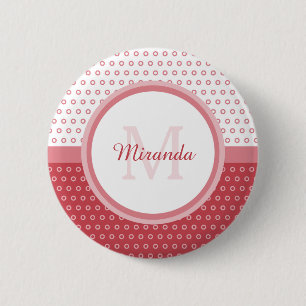 Mod Pink und Weiß Polka Dots Monogramm mit Name Button