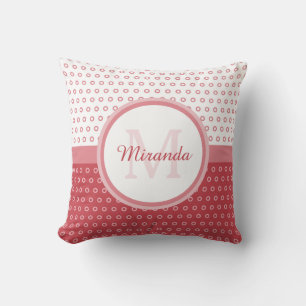 Mod Pink und Weiß Polka Dots Monogramm mit Name Kissen