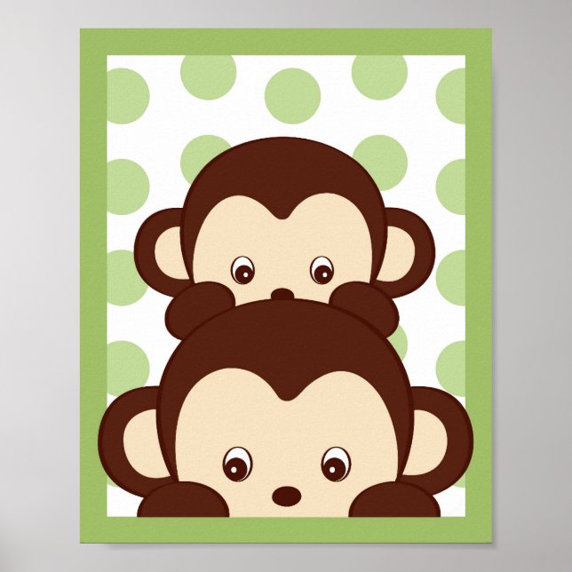 Mod Pod Pop Monkey Kinderzimmer Kunstdruckerei Poster (Vorne)