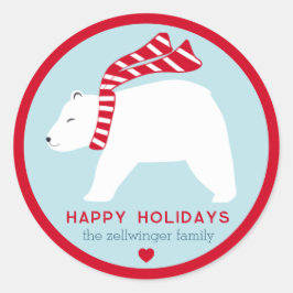 mod polar bears- ice blue- round holiday stickers