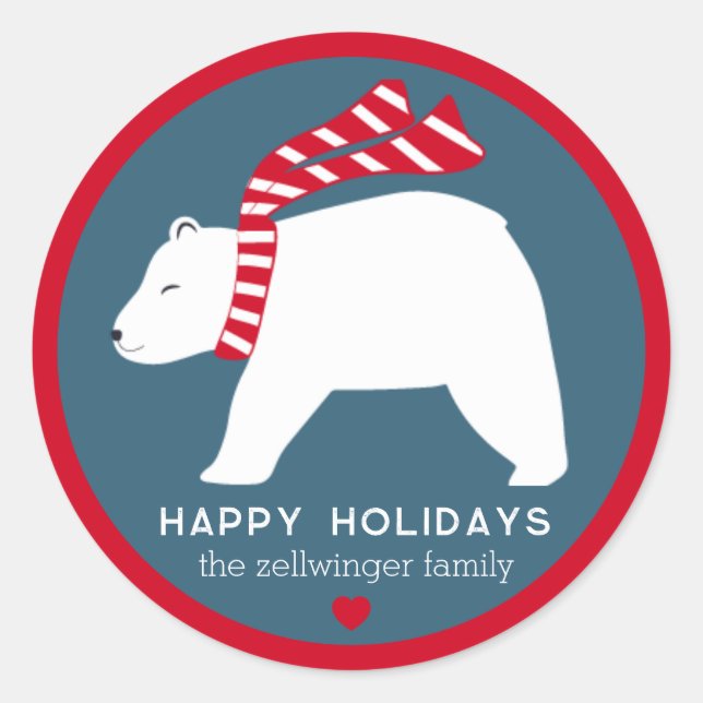 mod polar bears- navy blue- round holiday stickers (Vorderseite)