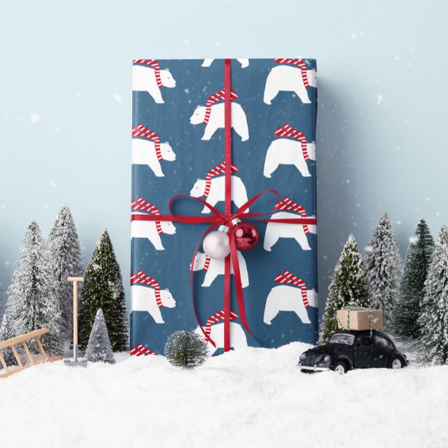 Mod Polar Bears - Navy - Weihnachtswrapping Paper Geschenkpapier ("Modern Polar Bears" in navy for all your holiday gift wrapping needs. By Clearlytangled Studio.)