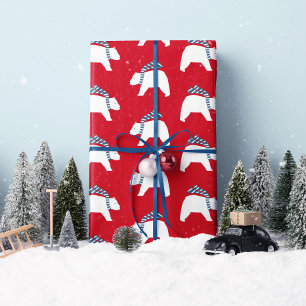 Mod Polar Bears - Rot - Weihnachtswrapping Paper Geschenkpapier