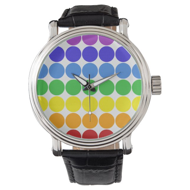 Mod Pop Dots Regenbogenfarben Armbanduhr (Vorderseite)