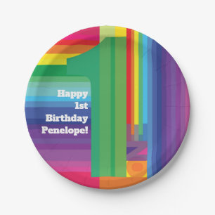 Mod Rainbow Colorful 1. Geburtstag Party Pappteller