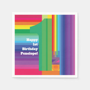 Mod Rainbow Colorful 1. Geburtstag Party Serviette