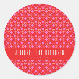 Mod Red Pink Geometric Custom Wedding Runder Aufkleber