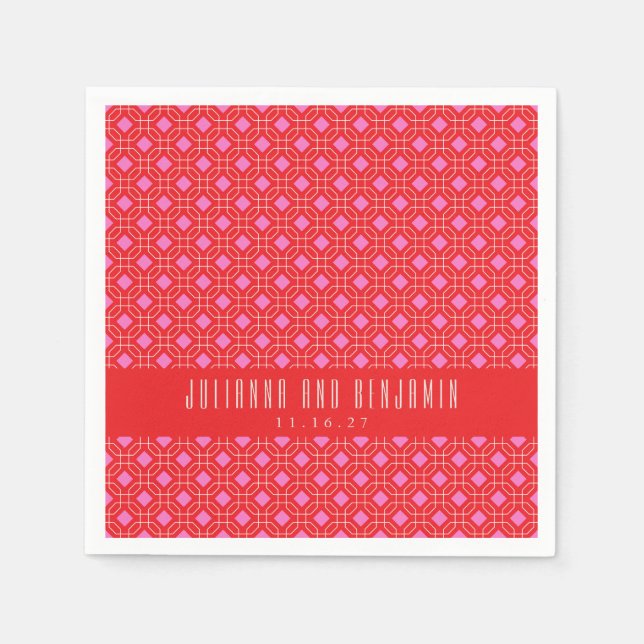 Mod Red Pink Geometric Custom Wedding Serviette (Vorderseite)