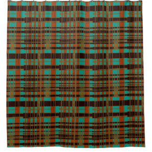 Mod Retro Asymmetrisches Tartan Muster Kupfer Aqua Duschvorhang