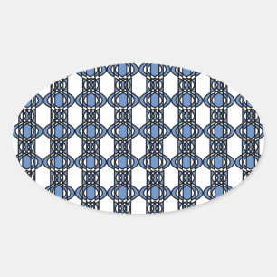 Mod Retro Blue Abstrakt Scarab Muster Ovaler Aufkleber