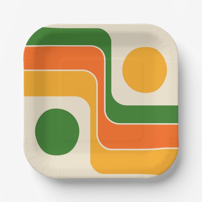 Mod Retro-Design im Stil der 1970er Jahre mit geom Pappteller (Vorderseite)