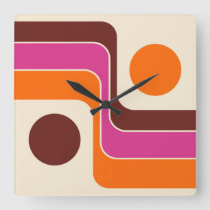 Mod Retro-Design im Stil der 1970er Jahre mit geom Quadratische Wanduhr