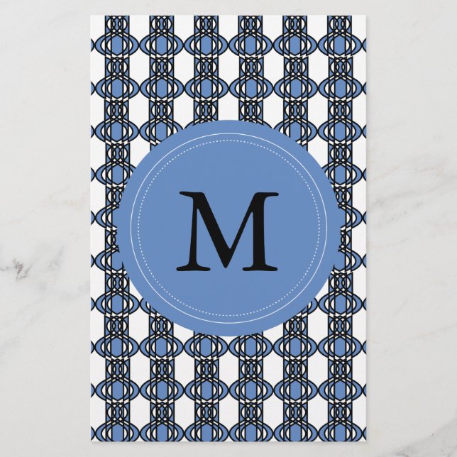 Mod Retro Monogram Blue Abstrakt Scarab Muster Briefpapier (Vorderseite)