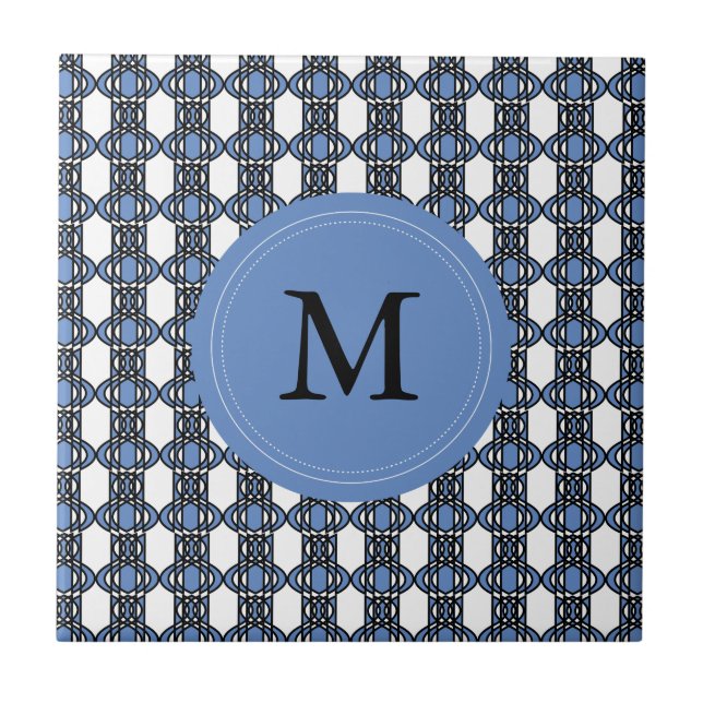 Mod Retro Monogram Blue Abstrakt Scarab Muster Fliese (Vorderseite)