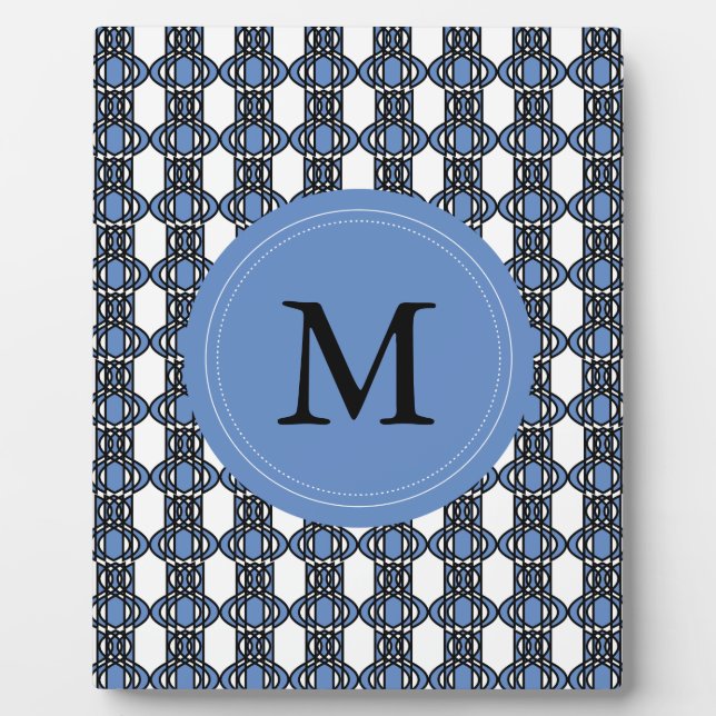 Mod Retro Monogram Blue Abstrakt Scarab Muster Fotoplatte (Vorderseite)
