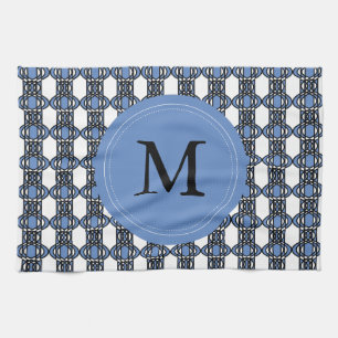 Mod Retro Monogram Blue Abstrakt Scarab Muster Geschirrtuch