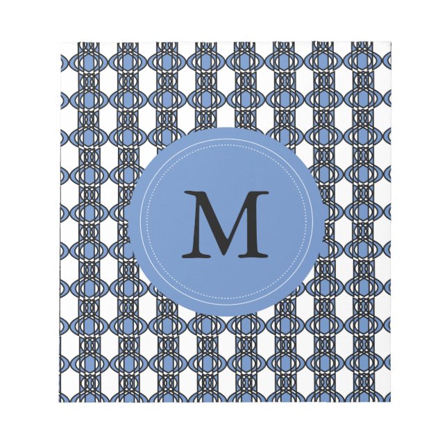 Mod Retro Monogram Blue Abstrakt Scarab Muster Notizblock (Vorderseite)
