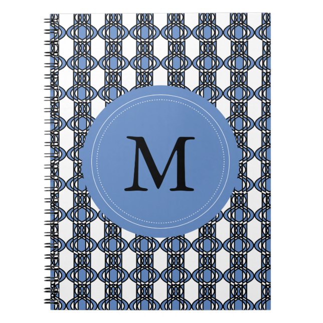 Mod Retro Monogram Blue Abstrakt Scarab Muster Notizblock (Vorderseite)