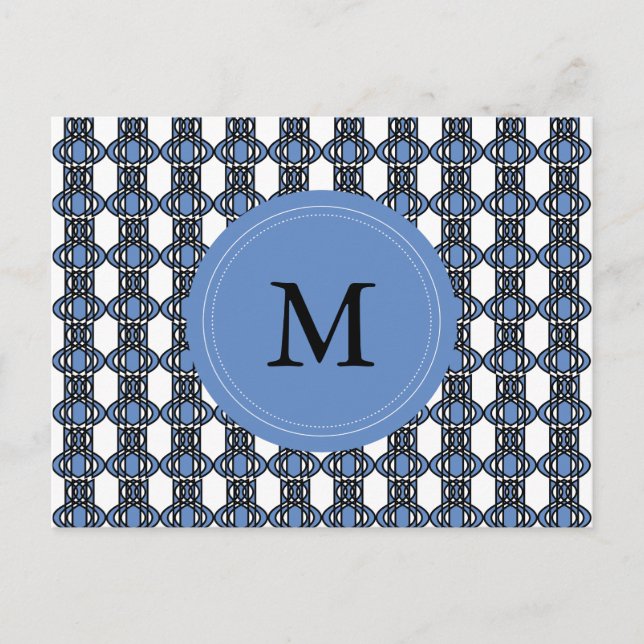 Mod Retro Monogram Blue Abstrakt Scarab Muster Postkarte (Vorderseite)
