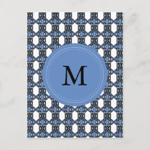 Mod Retro Monogram Blue Abstrakt Scarab Muster Postkarte